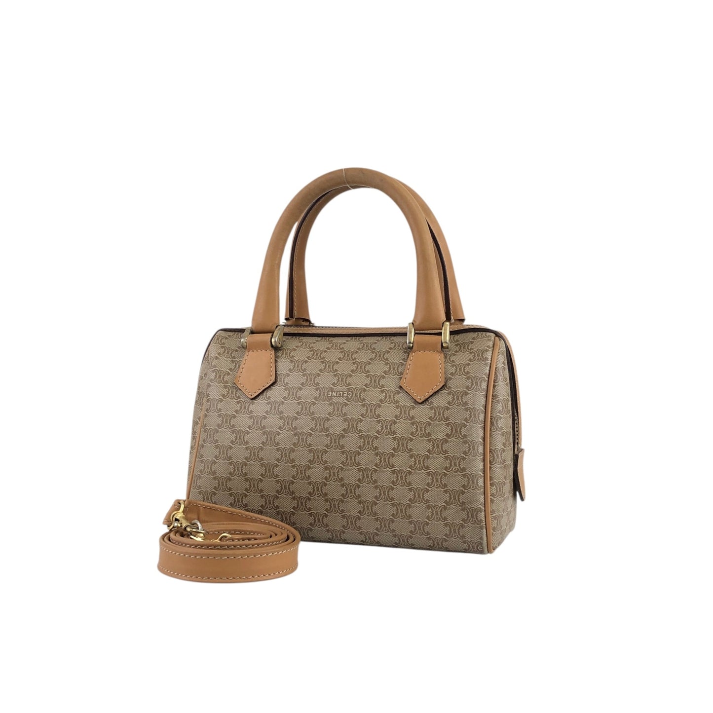 CELINE Macadam Two-way Small Handbag Shoulder bag Beige Vintage v4cuzg