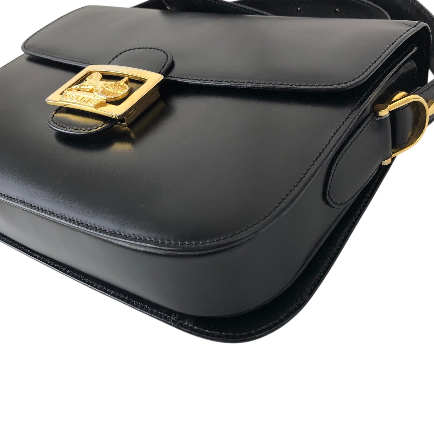 CELINE Horse Carriage Crossbody Shoulder bag Black Vintage zkdk65