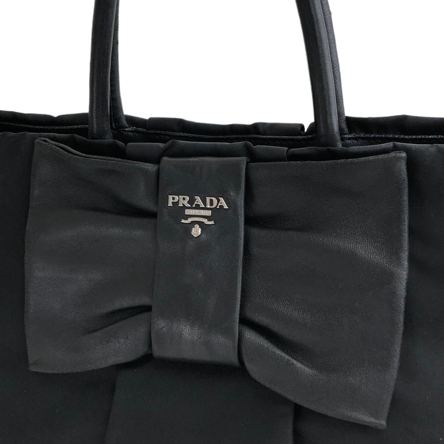 PRADA Ribbon Motif Nylon Handbag Black Vintage xft3xk