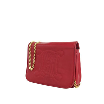 CELINE Triomphe Stitch Chain Shoulder bag Red Vintage 2vaduu