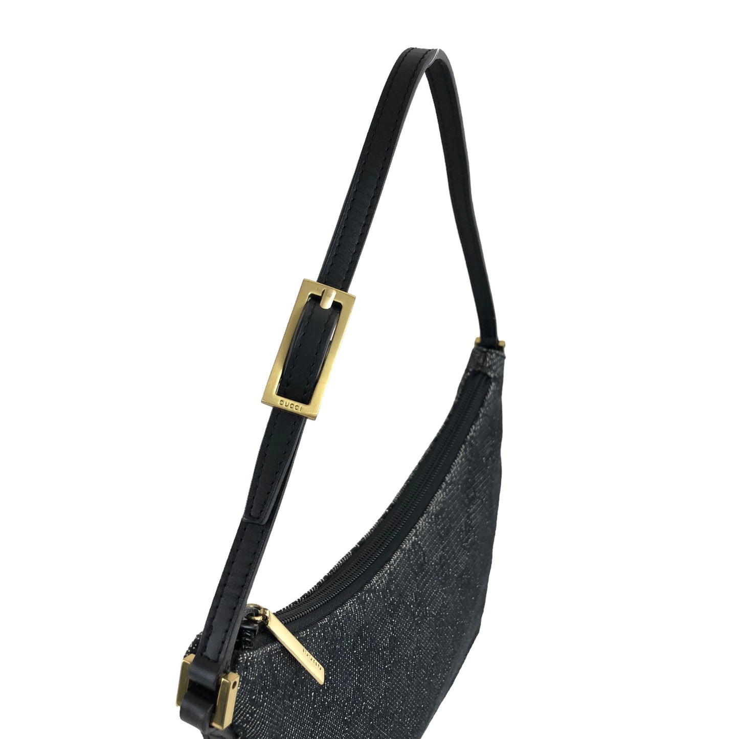 GUCCI GG Canvas Leather Small Handbag Hobobag Black Vintage 2egrki