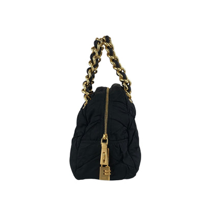 PRADA Logo Chain Handbag Black Vintage bruewc