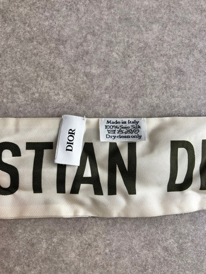 Christian Dior Logo Silk Scarf White Vintage tg52bh