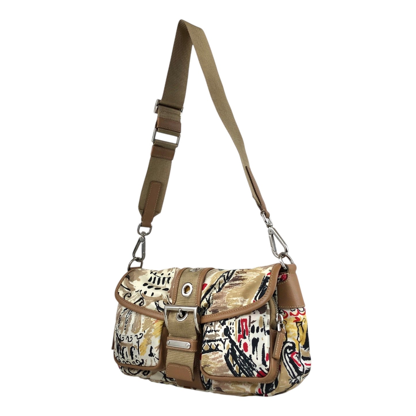 PRADA Front Buckle Shoulder bag White×Brown Vintage z5zzj2