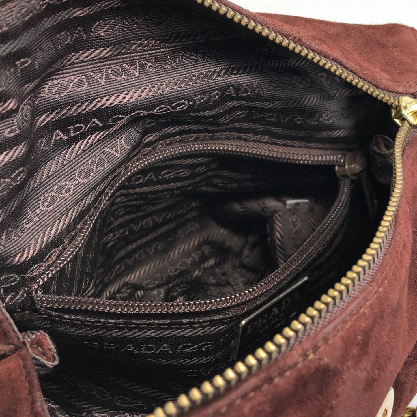 PRADA Triangle Logo Chain Shoulder bag Brown Vintage aprb7j