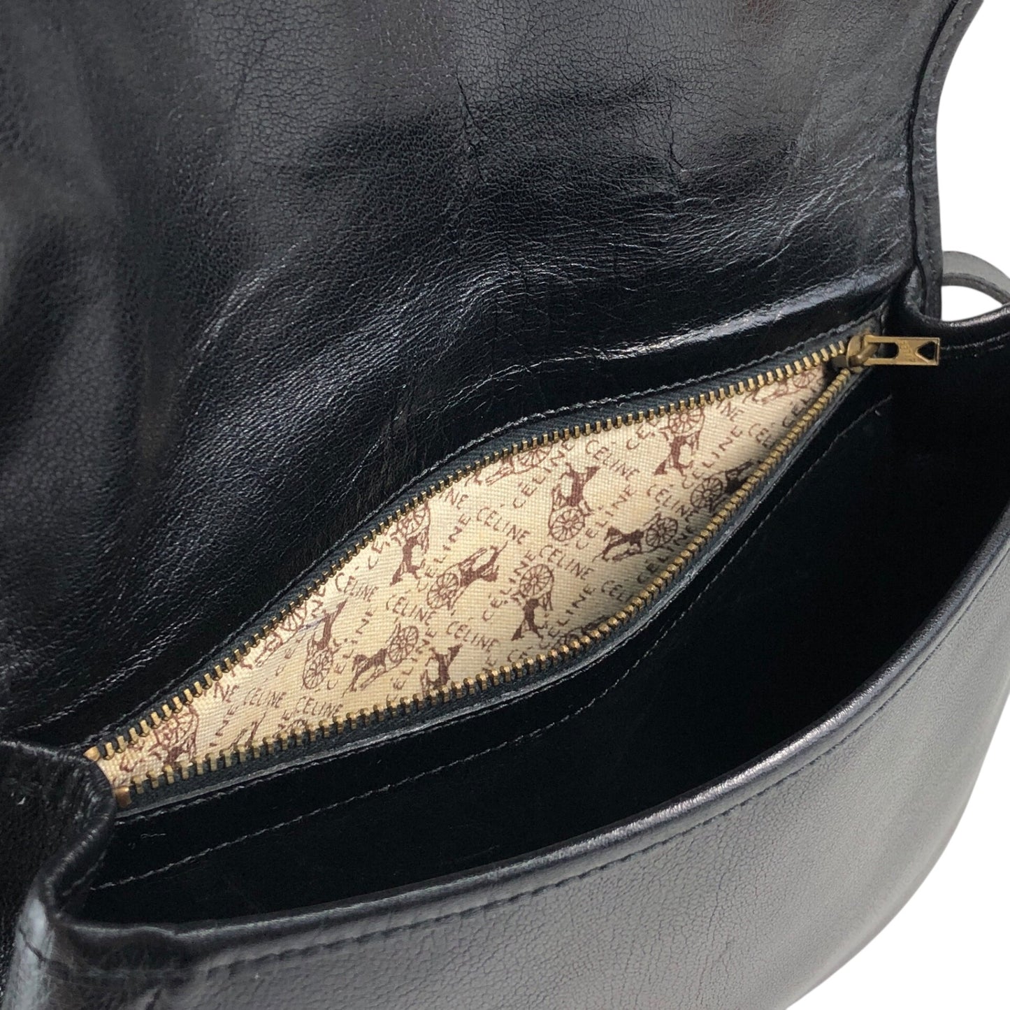 CELINE Horse Carriage Shoulder bag Black Vintage b7miwj