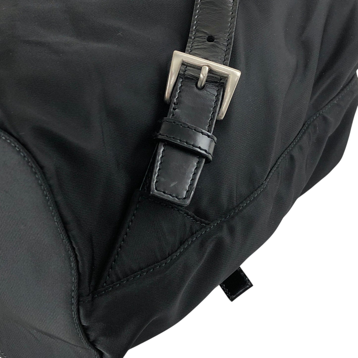 PRADA Tessuto Triangle Logo Front Buckle Backpack Black Vintage ue56ys