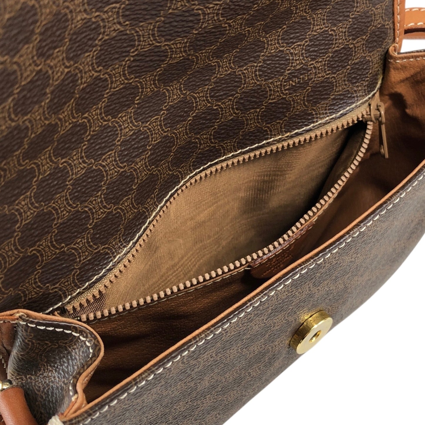 CELINE Macadam Blason Round Shoulder bag Brown Vintage v54uj5