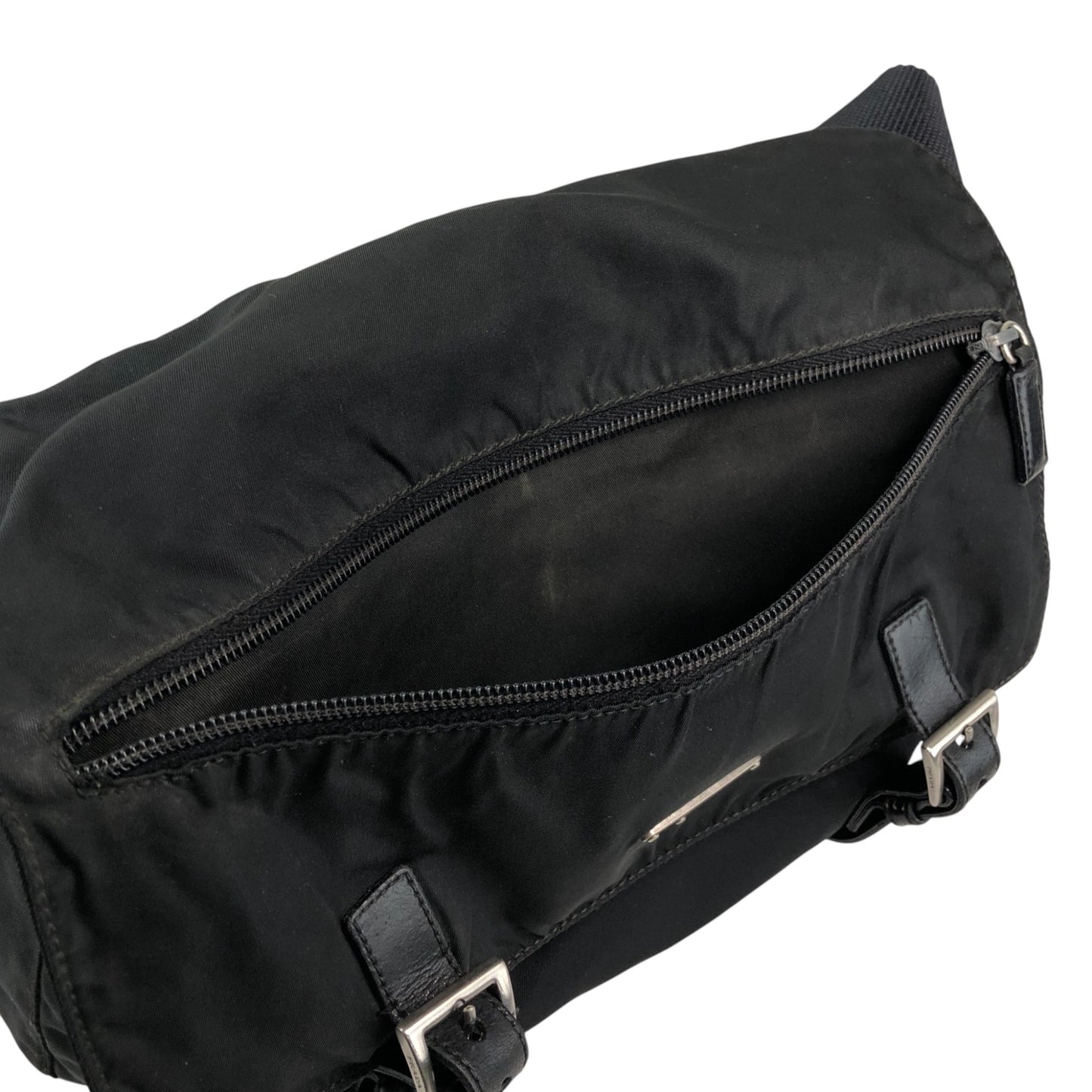 PRADA Tessuto Triangle Logo Shoulder bag Black Vintage xkated