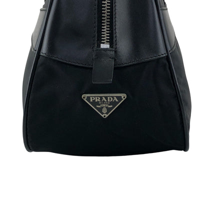 PRADA Tessuto Triangle Logo Small Boston bag Handbag Black Vintage ezhmex