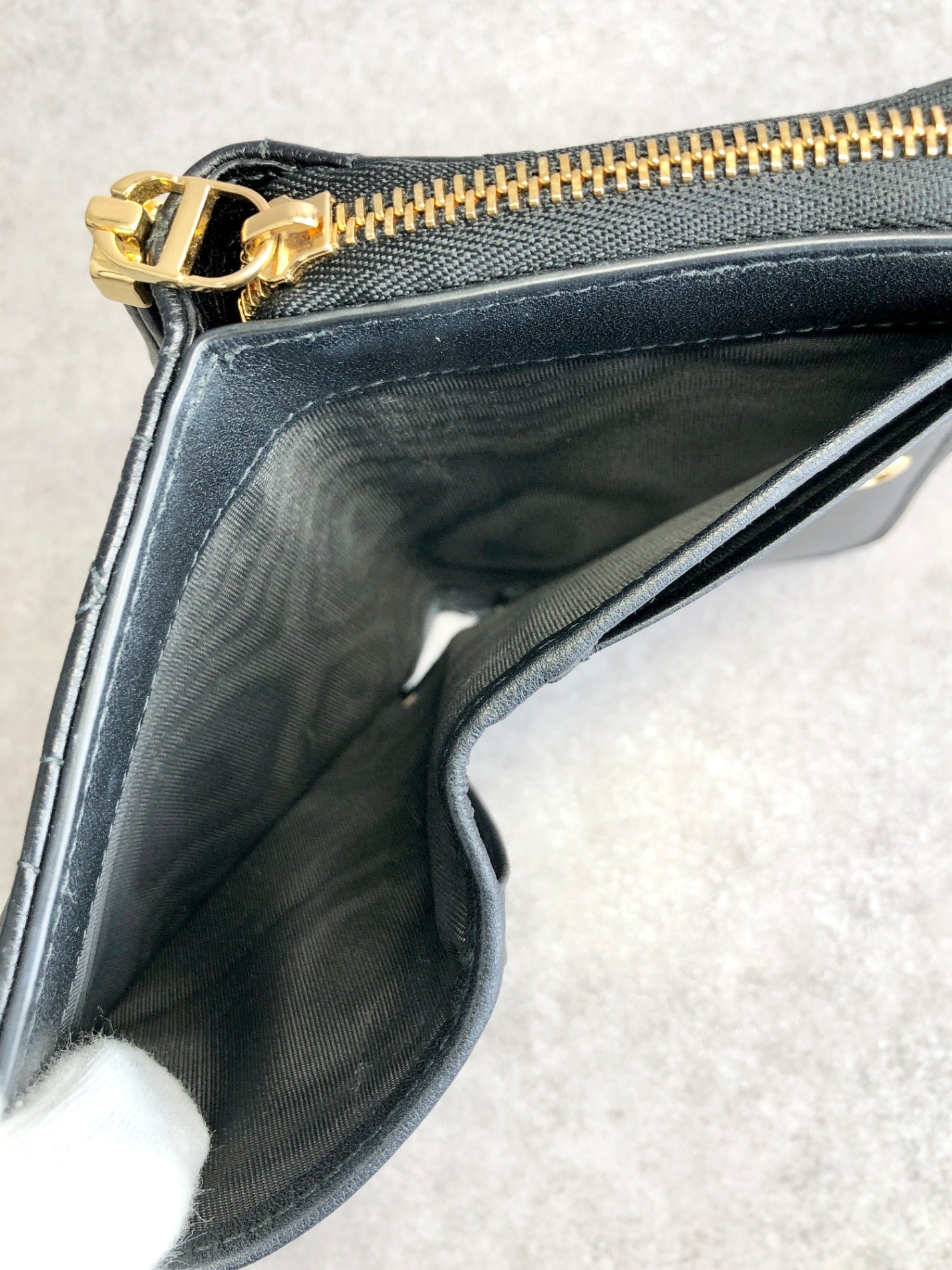 Christian Dior Cannage Folded Wallet Black Vintage j7yntp