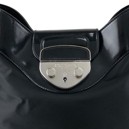 PRADA Logo Front Lock Shoulder bag Black Vintage jh2gpw