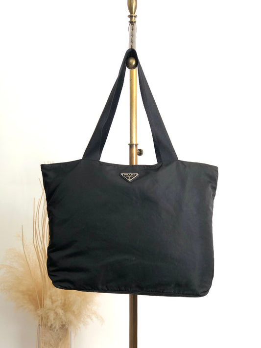 PRADA Tessuto Triangle Logo Totebag Black Vintage s4fket
