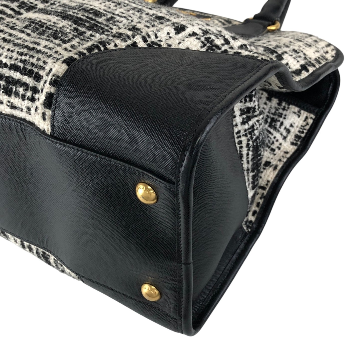 PRADA Triangle Logo Handbag White×Black Vintage xpzwfz