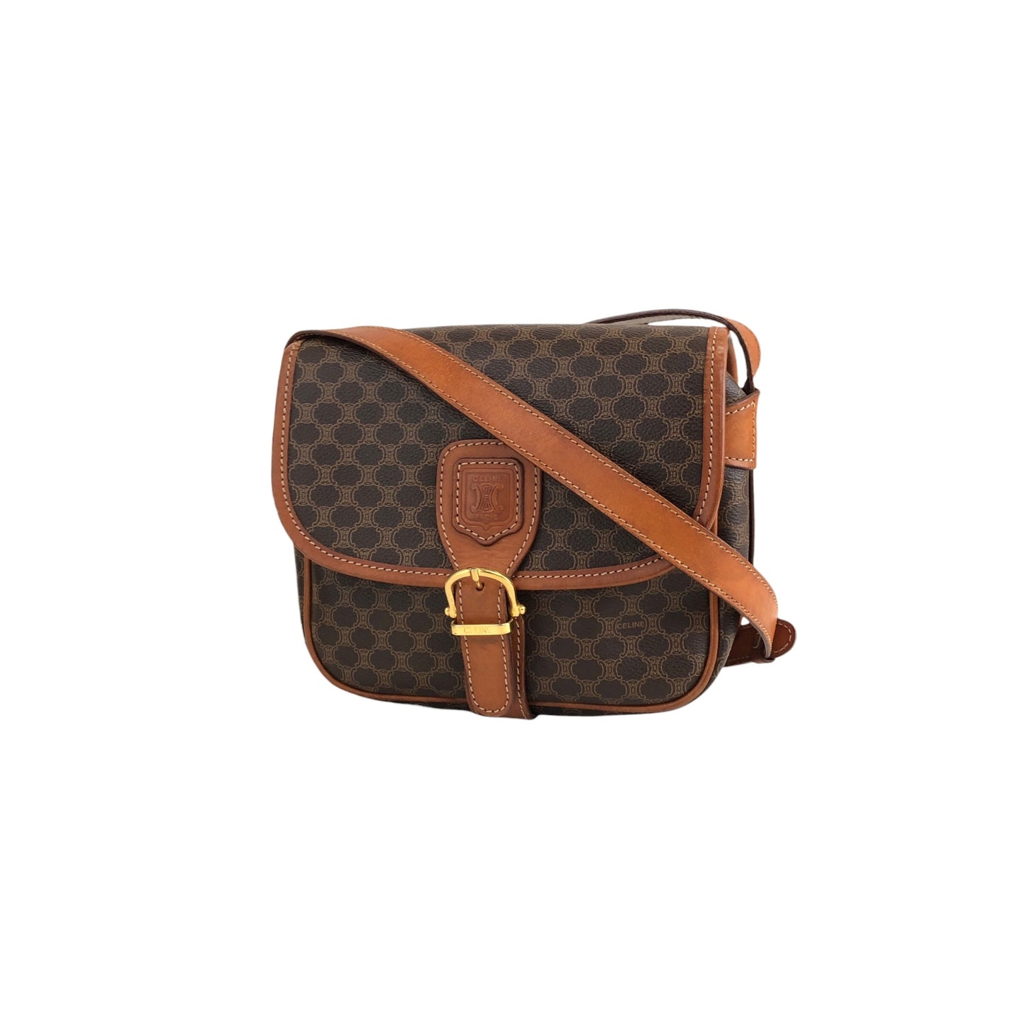 CELINE Macadam Blason Front Buckle Shoulder bag Brown Vintage bk3xcz