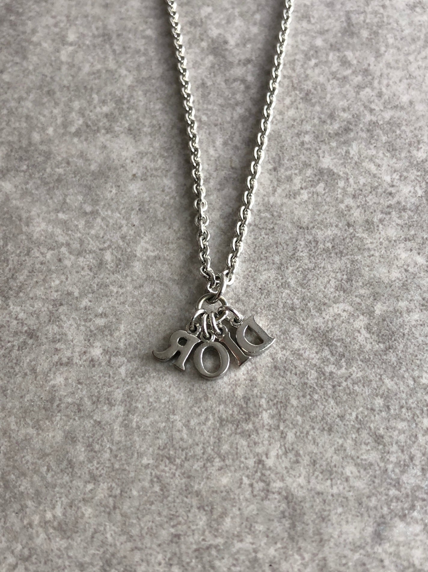 Christian Dior Logo Motif Necklace Silver Vintage 25hunz
