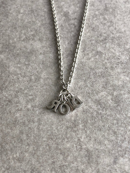 Christian Dior Logo Motif Necklace Silver Vintage 25hunz