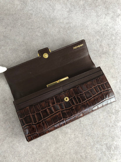Yves Saint Laurent Logo Long Wallet Brown Vintage v4kc5e