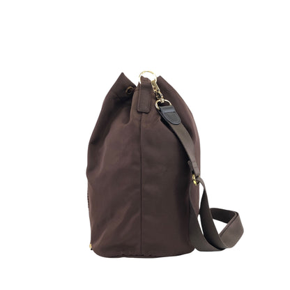PRADA Logo Embroidery Drawstring Shoulder bag Brown Vintage ksgst8