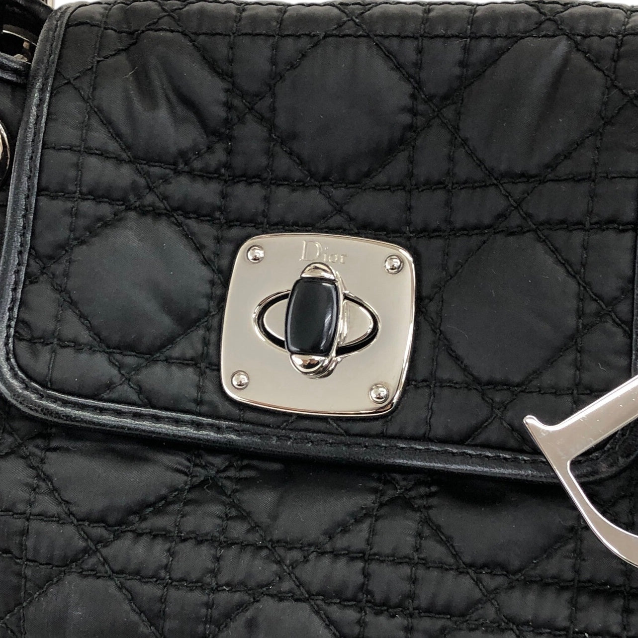 Christian Dior Cannage Charm Handbag Black Vintage djbswt