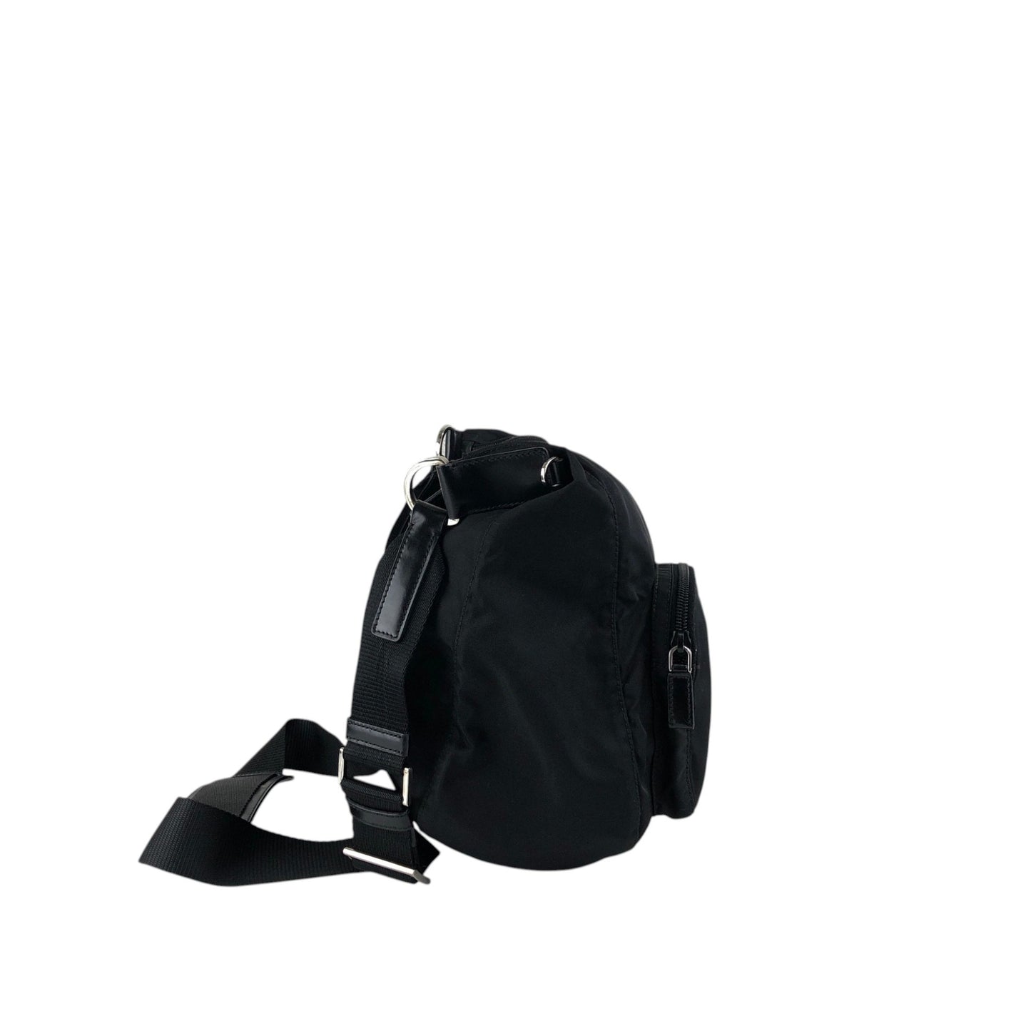 PRADA Tessuto Triangle Logo Front Pocket Shoulder bag Black Vintage 5ia535