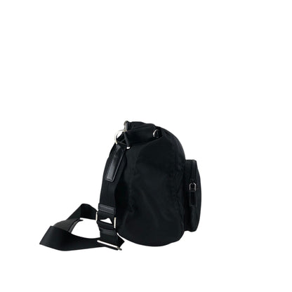 PRADA Tessuto Triangle Logo Front Pocket Shoulder bag Black Vintage 5ia535