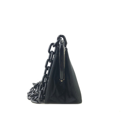 PRADA Logo Clasp Chain Satin Shoulder bag Black Vintage 2n7dh4
