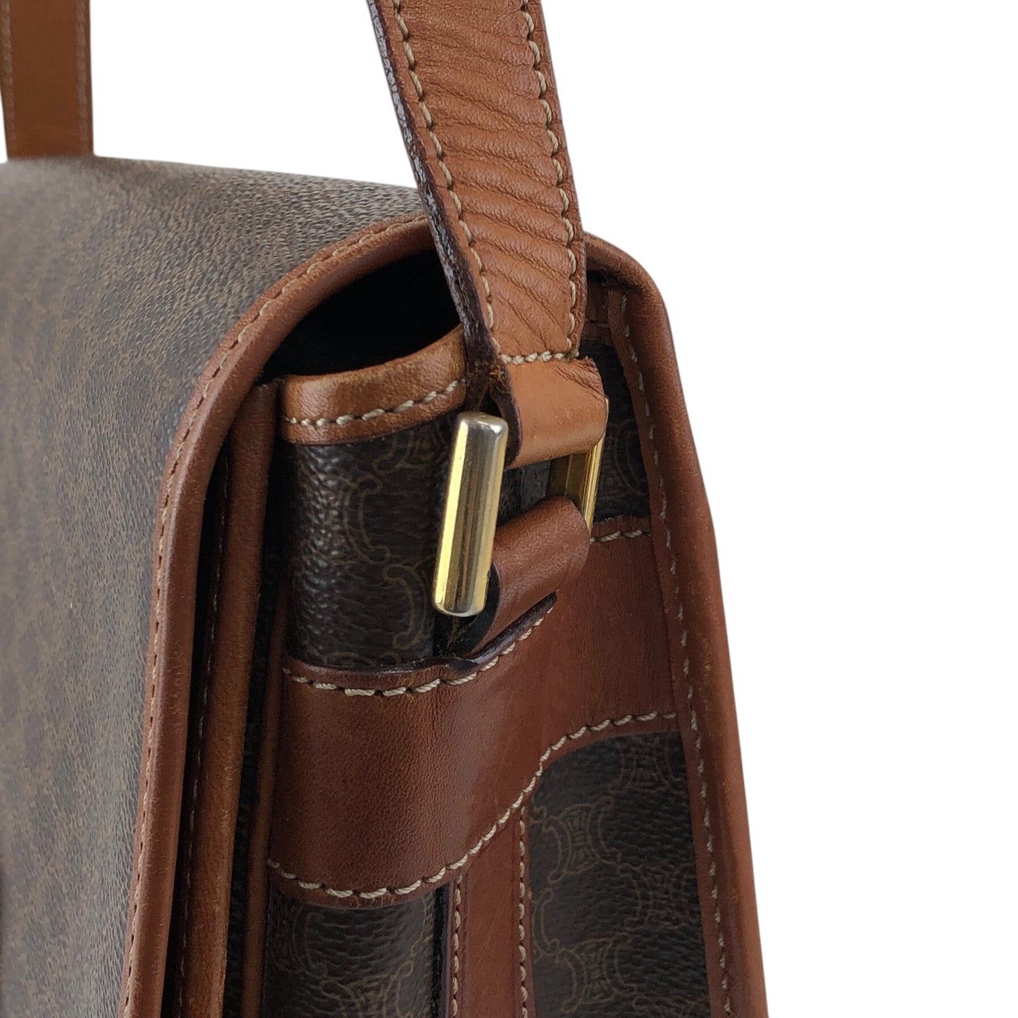 CELINE Macadam Blason Flap Shoulder bag Brown Vintage kv7fz3