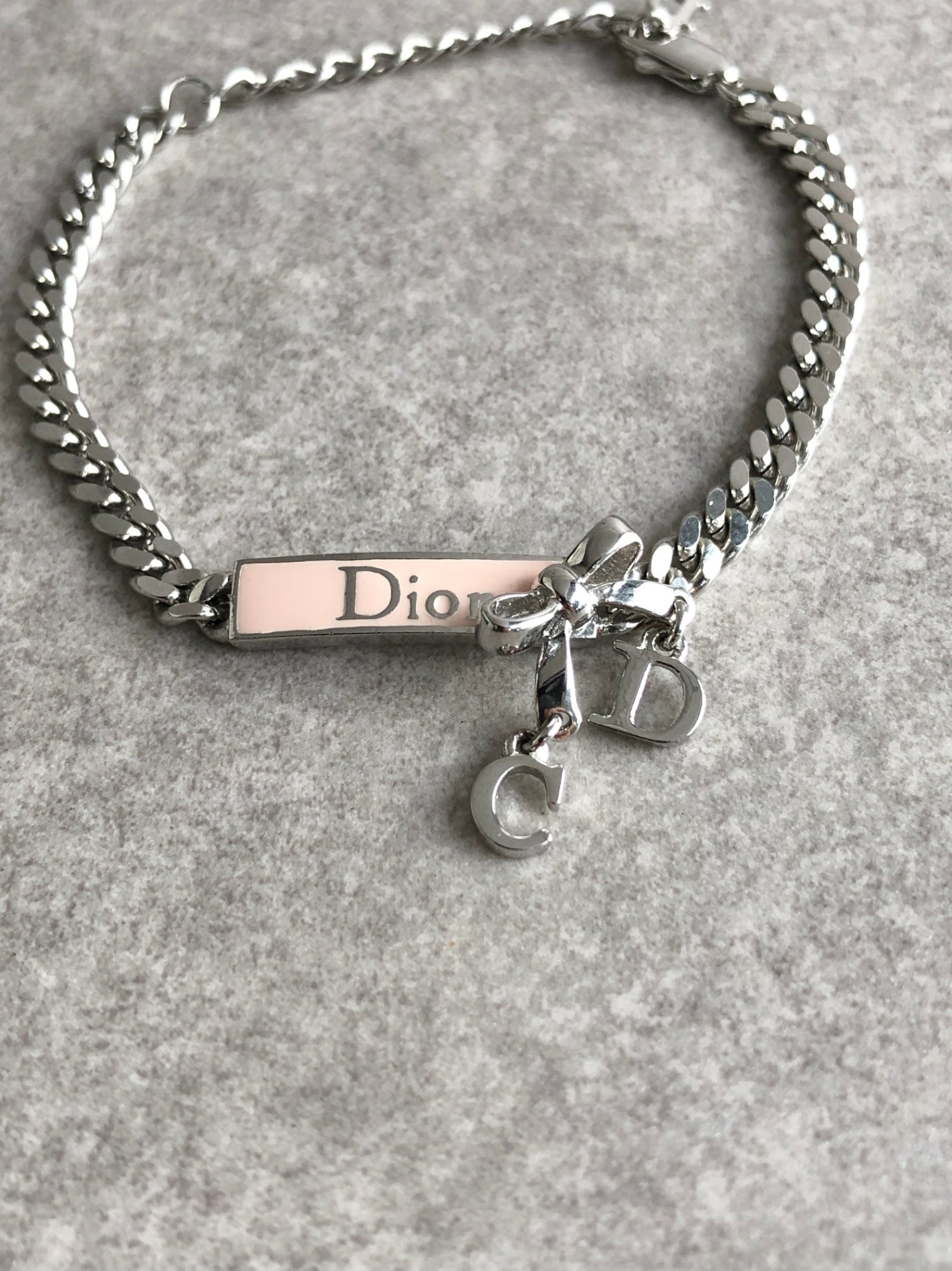 Christian Dior CD Logo Ribbon Motif Bracelet Silver Vintage rr7unm