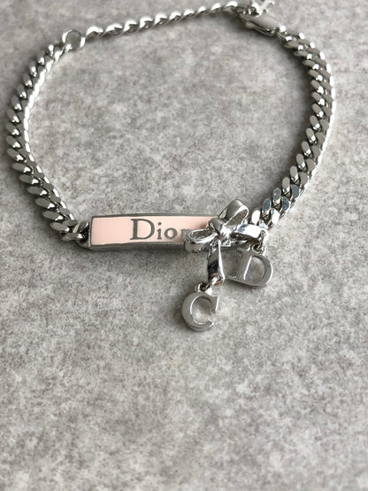 Christian Dior CD Logo Ribbon Motif Bracelet Silver Vintage rr7unm