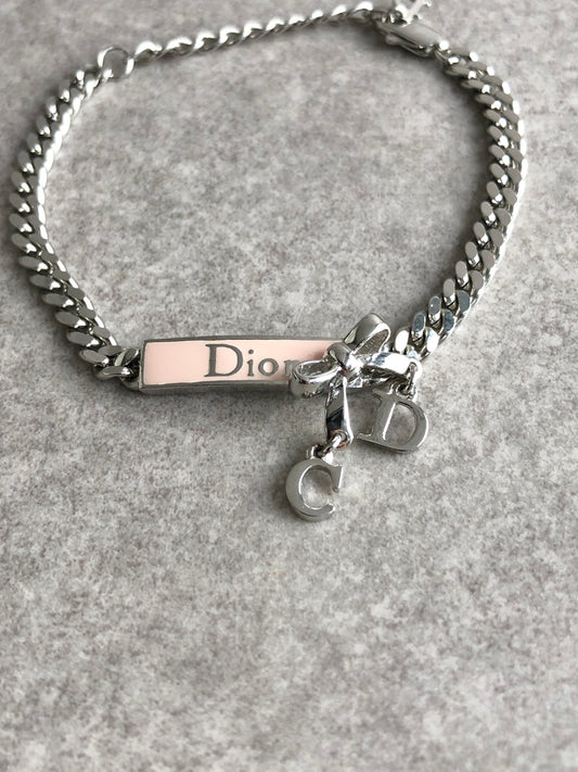 Christian Dior CD Logo Ribbon Motif Bracelet Silver Vintage rr7unm