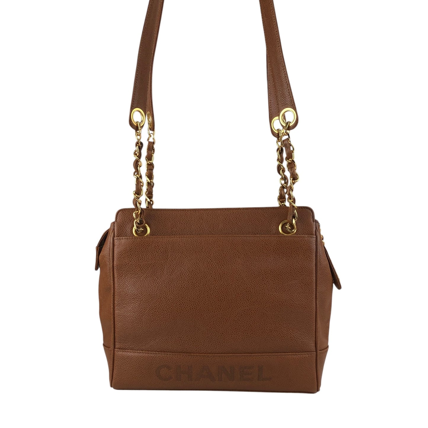 CHANEL Logo Shoulder bag Brown Vintage xufczz