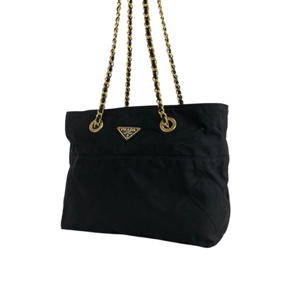 PRADA Tessuto Triangle Logo Chain Shoulder bag Black Vintage aymjy2