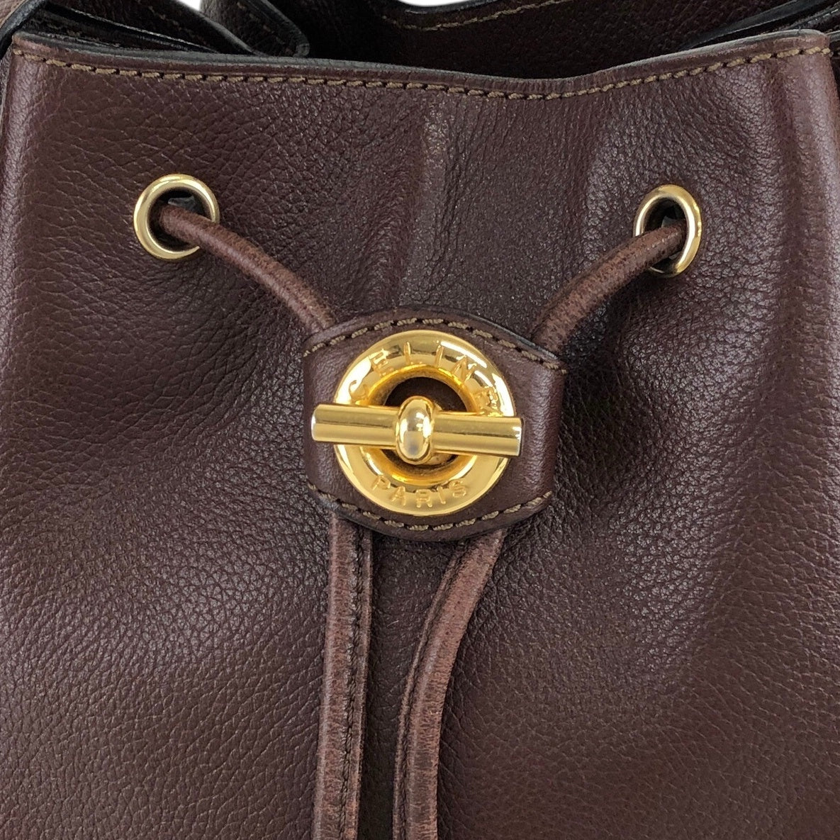 CELINE Toggle Clasp Drawstring Shoulder bag Brown Vintage 4cufh5