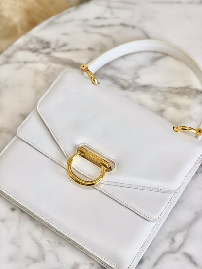 CELINE Horse bit Double Flap Leather Handbag White Vintage mxrdau