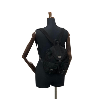 PRADA Tessuto Triangle Logo Double Pocket Backpack Black Vintage vjpnrf