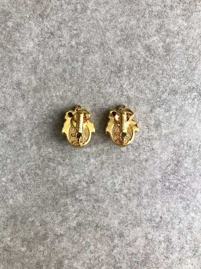 Christian Dior Ribbon Motif Earrings Gold Vintage jjdksh