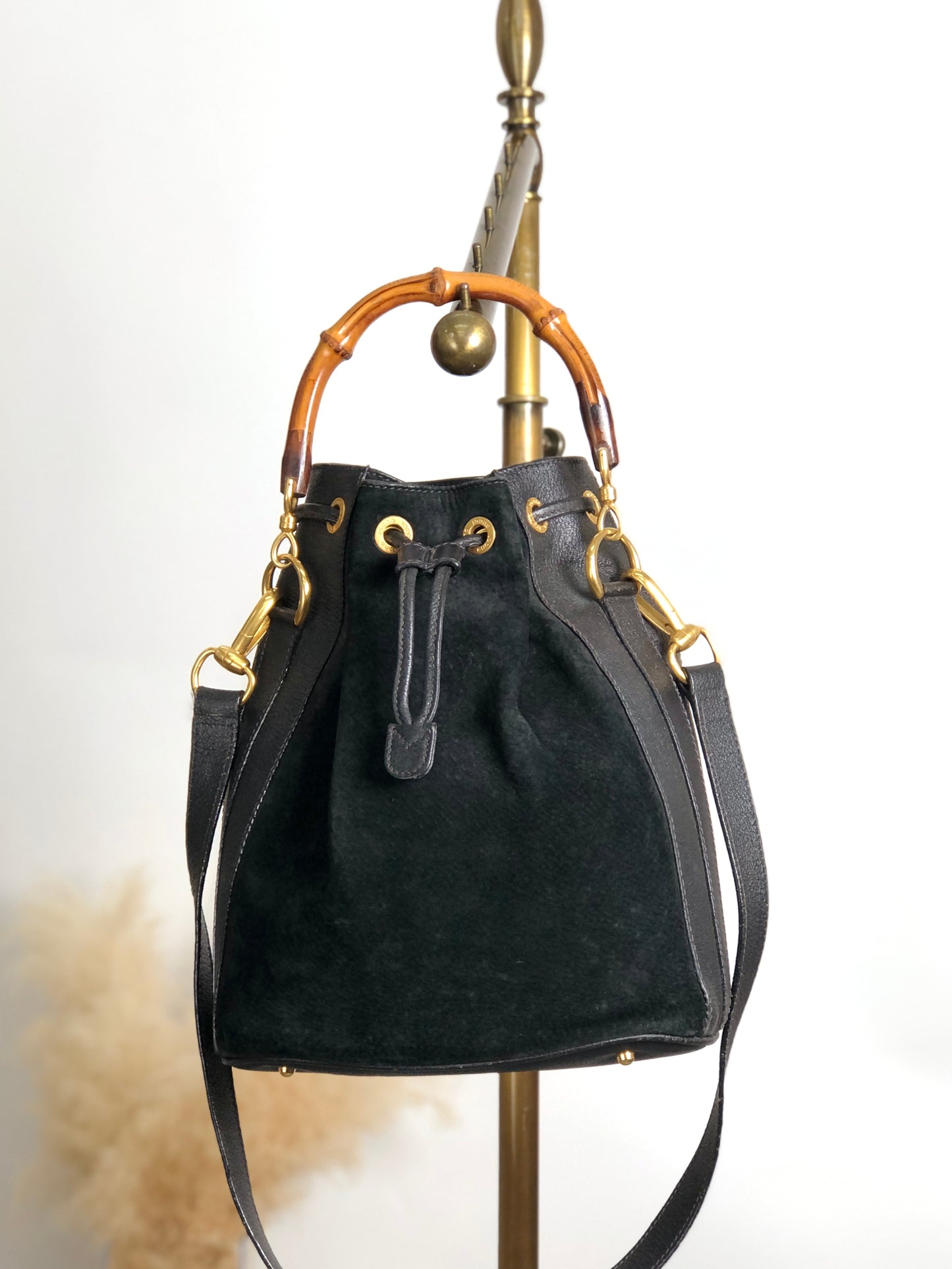GUCCI Bamboo Two-way Handbag Shoulder bag Black Vintage egseba