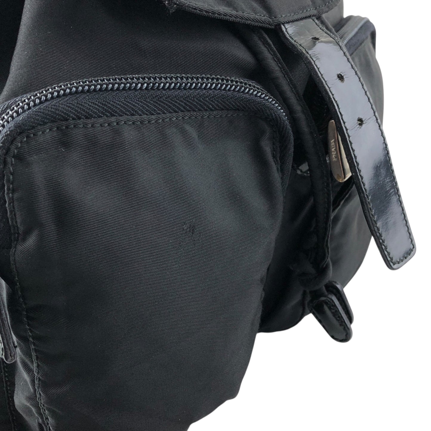 PRADA Tessuto Triangle Logo Double Pocket Backpack Black Vintage msvumv