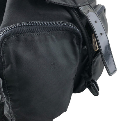 PRADA Tessuto Triangle Logo Double Pocket Backpack Black Vintage msvumv