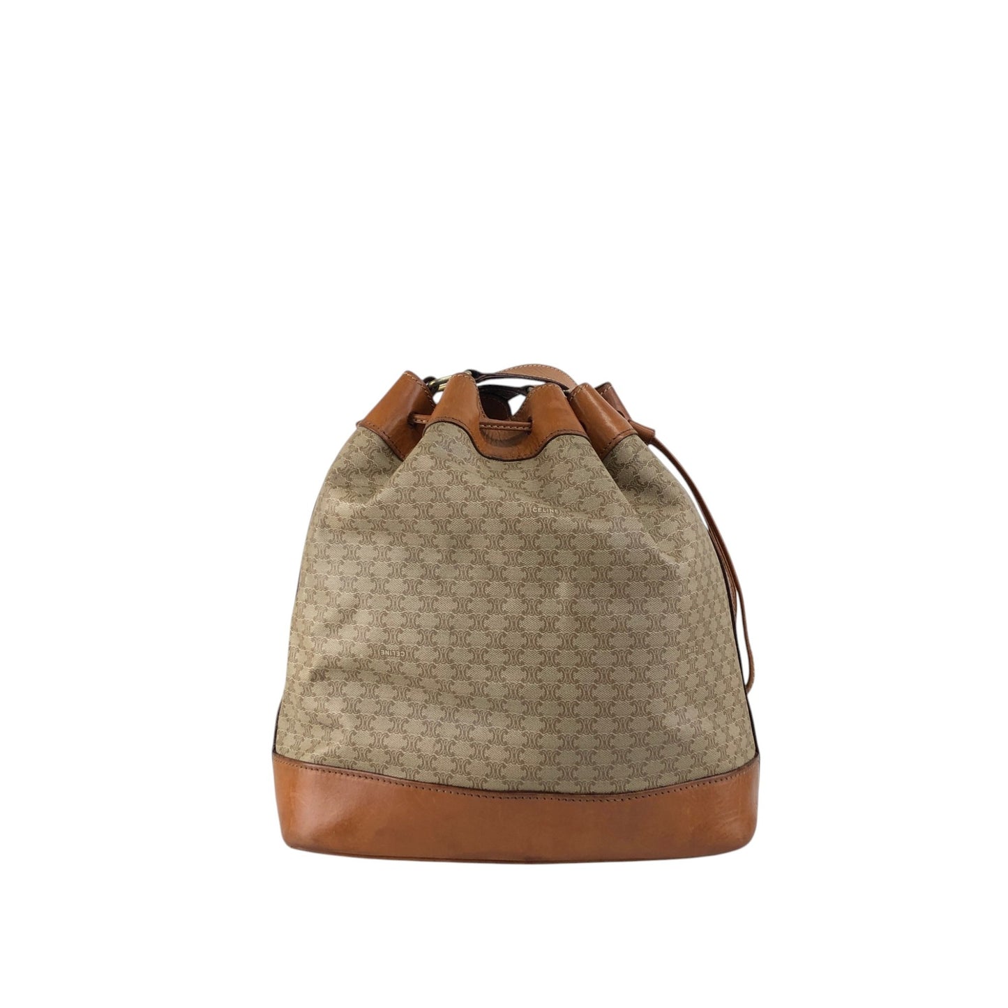 CELINE Macadam Blason Drawstring Shoulder bag Beige Vintage ci27wy