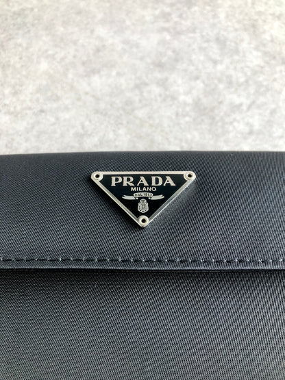 PRADA Triangle Logo Folded Wallet Black Vintage betrj7