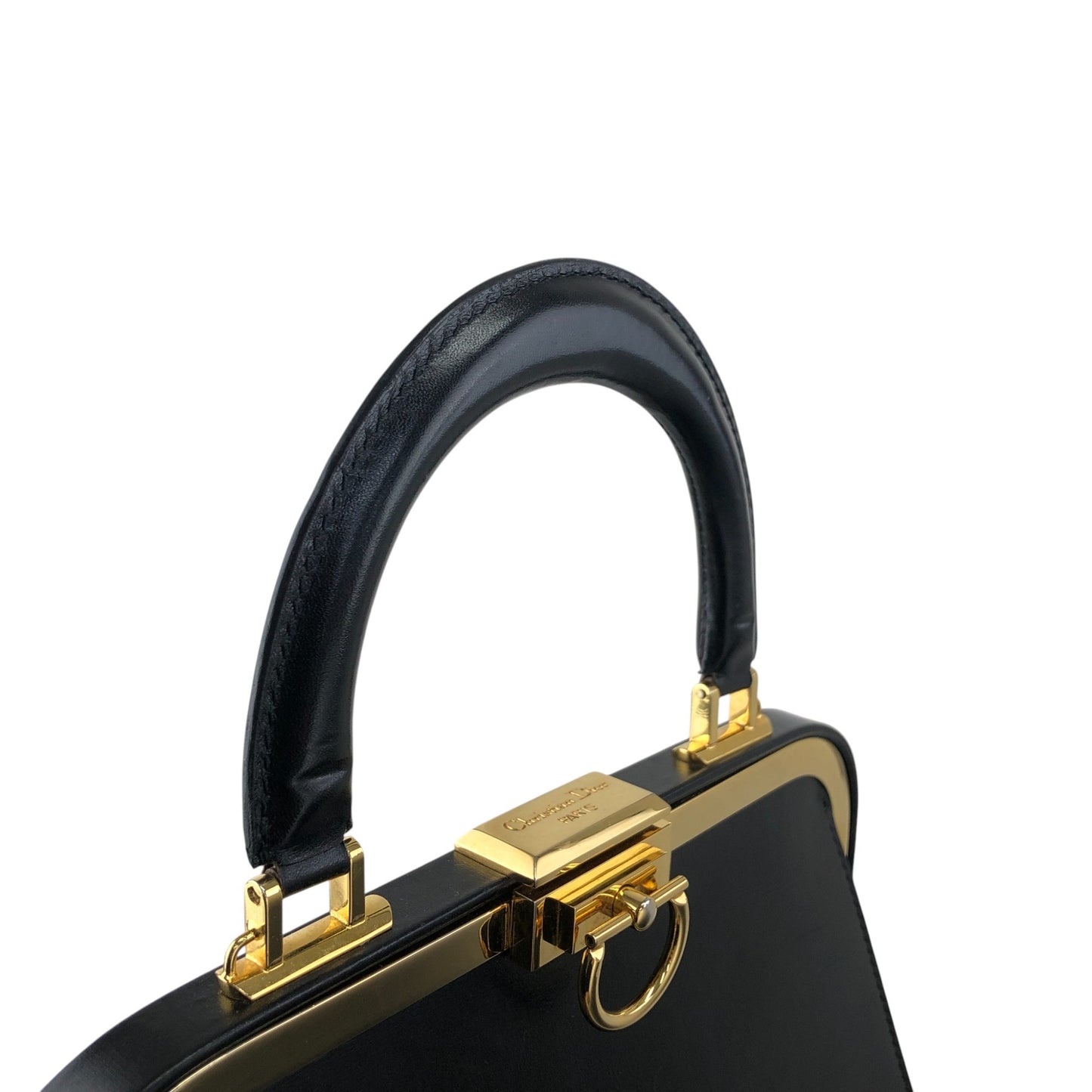 Christian Dior Metal Clasp Handbag Black Vintage istwjt
