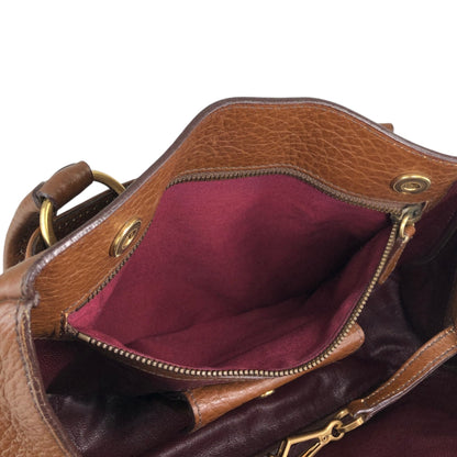 PRADA Triangle Logo Front Buckle Handbag Boston bag Brown Vintage v46bhc