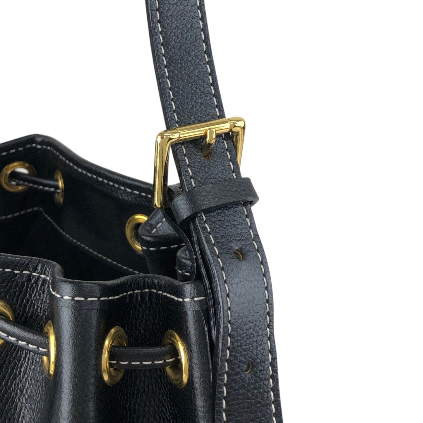 Yves Saint Laurent YSL Logo Stitch Drawstring Shoulder bag Black Vintage 2my7rj
