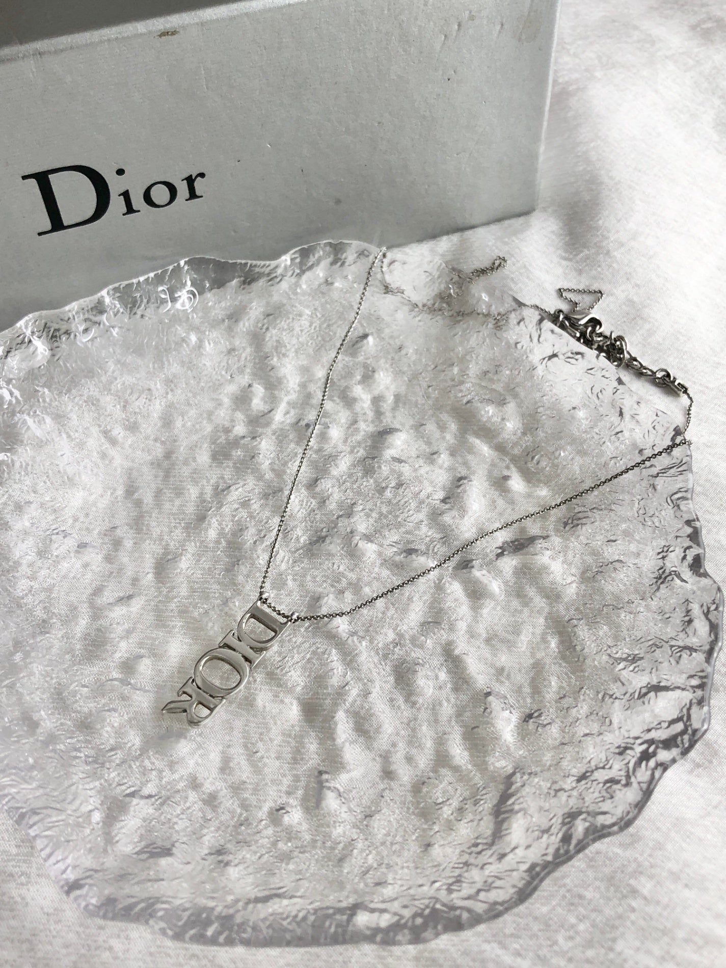 Christian Dior Logo Motif Necklace Silver Vintage niwwkc