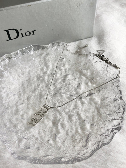 Christian Dior Logo Motif Necklace Silver Vintage niwwkc