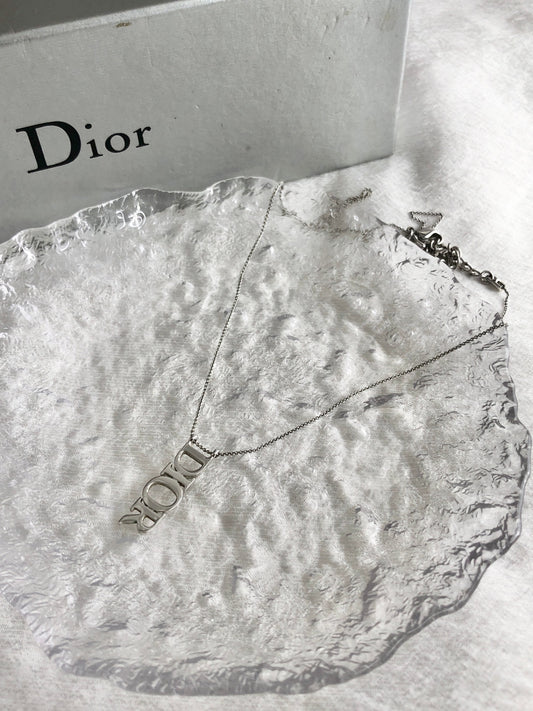 Christian Dior Logo Motif Necklace Silver Vintage niwwkc