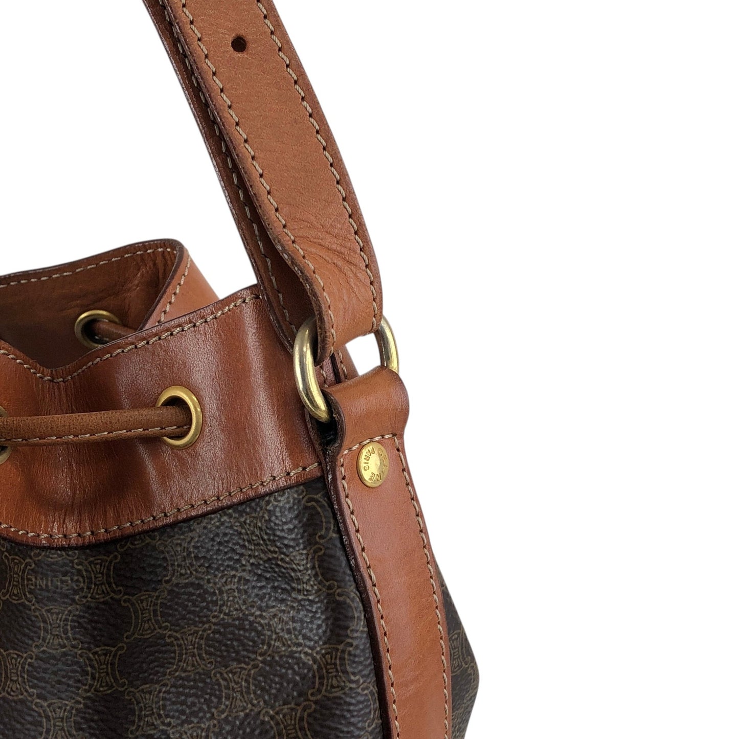 CELINE Macadam Blason Drawstring Shoulder bag Brown Vintage p8wjvh
