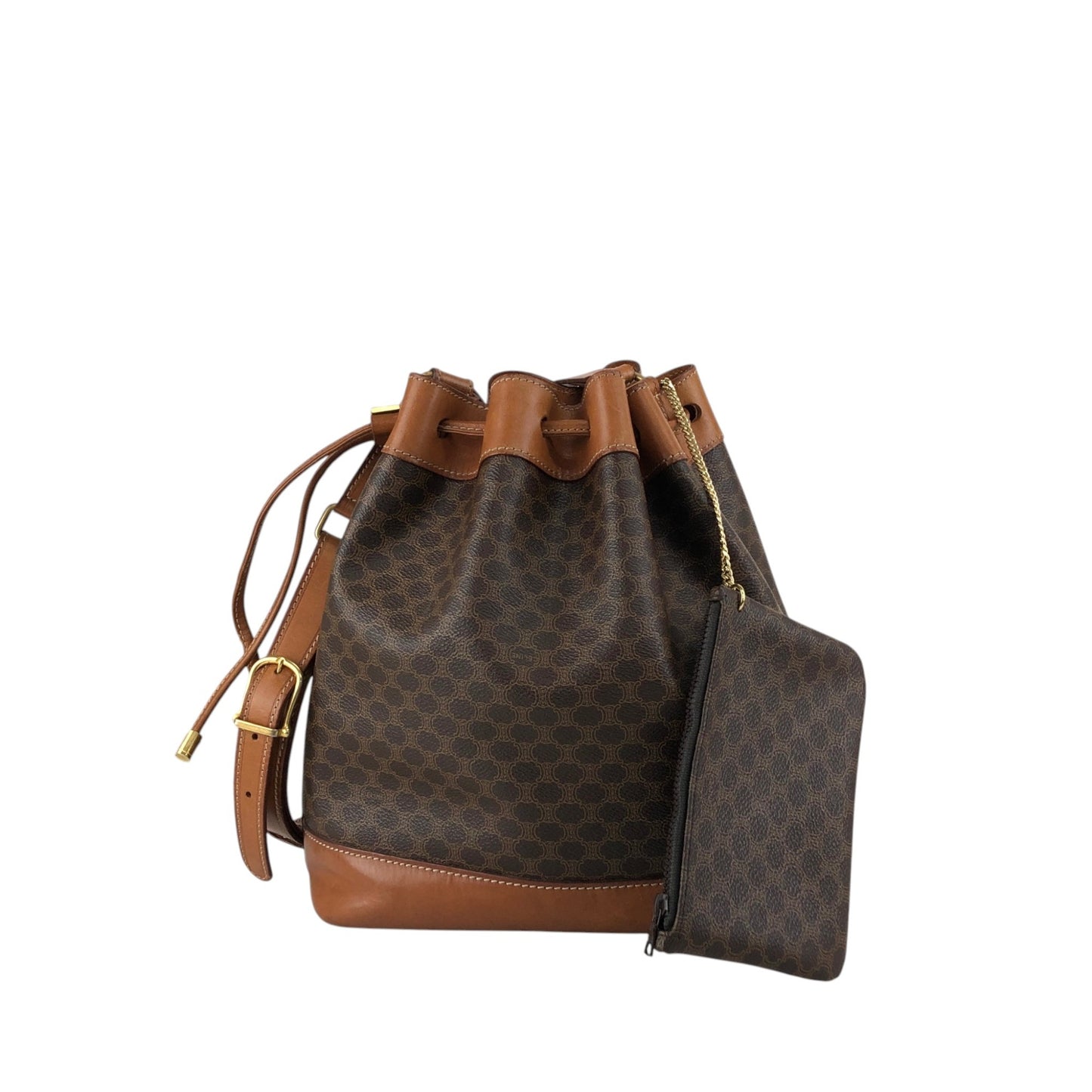 CELINE Macadam Drawstring Shoulder bag Brown Vintage v7knp2